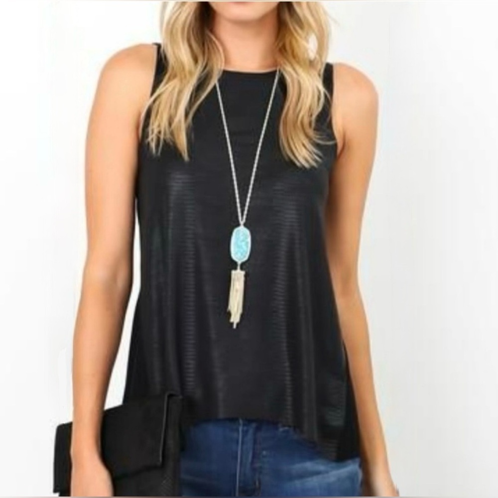 Olivaceous Black Faux Leather Tank Top Shirt Snake Skin Look Sleeveless Large